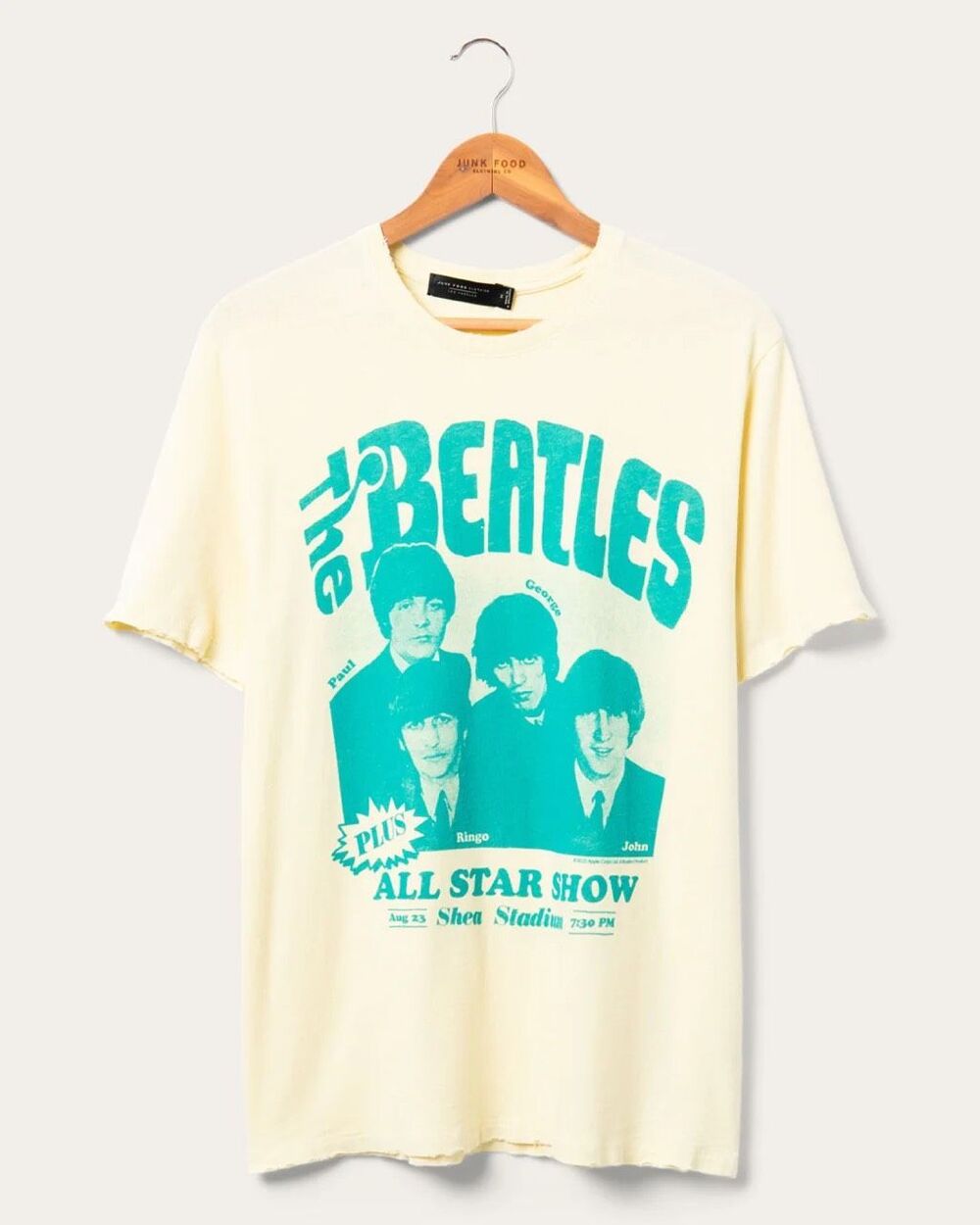Junk Food The Beatles All Star Show Vintage Graphic Tee Yellow Teal Small NWT